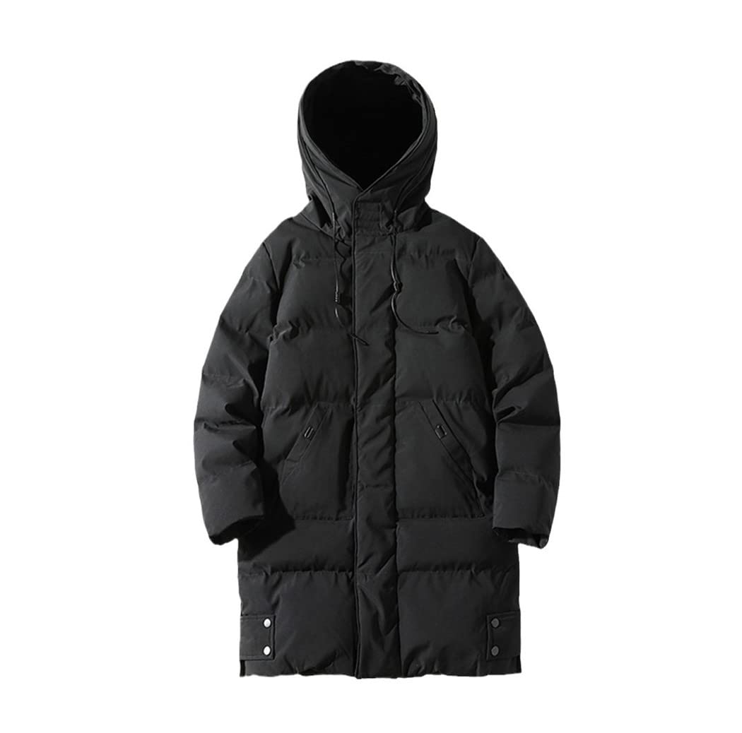 Kehaioo Men's Black Winter Long Coat Cotton Padded Jacket Husband Hood Parka Outerwear Thick Warm Windbreaker