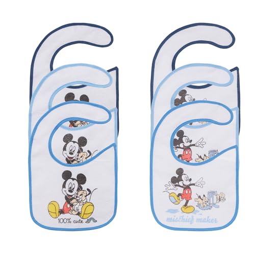 Ellepi Bavoirs bébé imperméables Disney | 6 pièces | Coton/PVC, Mickey, 28x19 cm