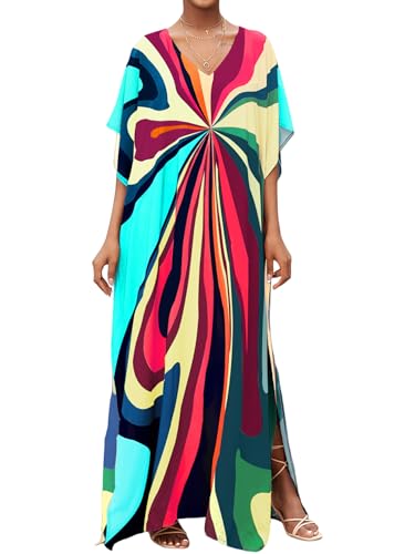 Image of Moss Rose Kaftan Dresses for Women V Neck Summer Swimsuit Cover up Caftan Maxi Beach Dresses