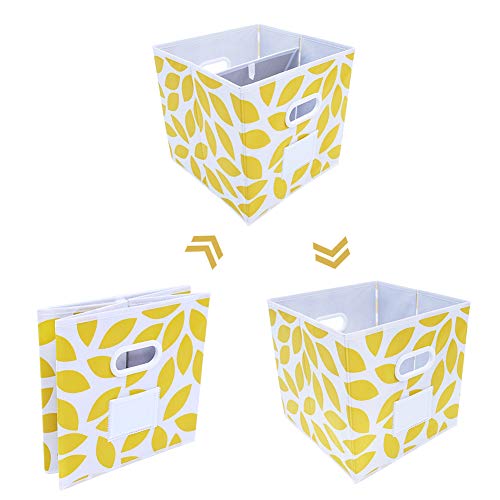 Image of MAX Houser Fabric Storage Bins Cubes Baskets Containers with Dual Plastic Handles for Home Closet Bedroom Drawers Organizers, Flodable, Set of 6 (Yellow)
