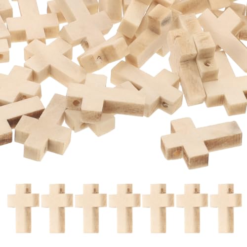 OUDQFCJ 100 Pcs piccoli ciondoli croce in legno con foro per creazione di gioielli collane e portachiavi fai da te accessori 15x22mm