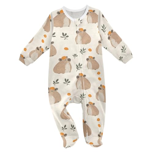 vvfelixl Capybara with Orange Baby Sleepers for Girl Boys Newborn Baby Play One-Piece Footies for 0-3 Months