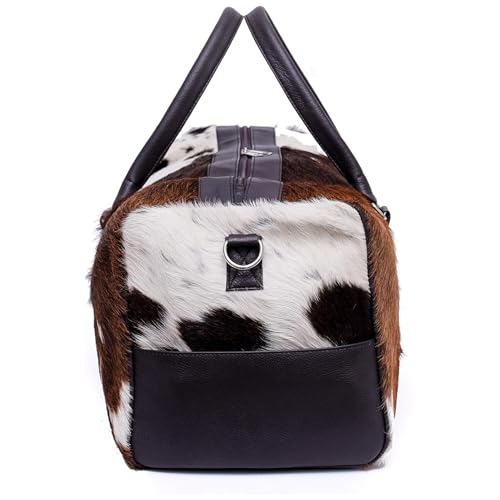 Luxurious Cowhide Duffel Bag for Men's and Women's - Large Size Unisex Travel Duffle Bag, Unique Leather Gym Bag Weekender Overnight Premium Quality Cow Hair on Duffle (Blackish-Brown)2
