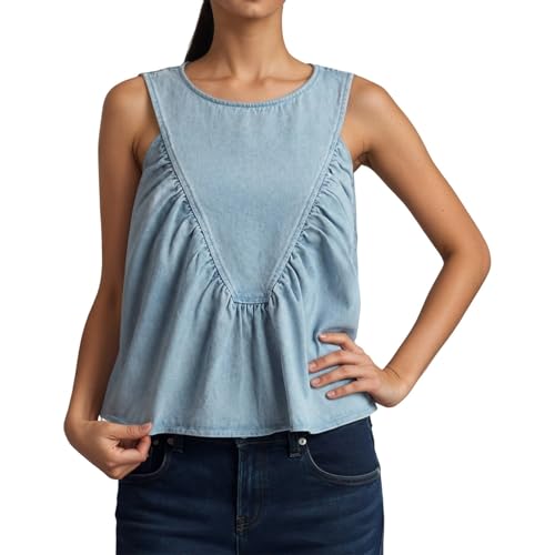 Camiseta de verano para mujer sin mangas con elegante cuello redondo y volantes casuales Y2K