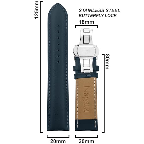 Image of DBLACK ''NAGATA3'' Leather Watch Strap with Butterfly Lock, Minimalist Design Watch Belt / / For 18mm, 20mm, 22mm, or 24mm Watch Band (Choose Your Size & Color)