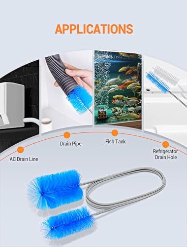 EVOULTES 66\" Flexible Drain Brush Tool with Large Brush Head and Double Elastic Nylon Ends, Stainless Steel Long Tube Cleaning Brushes for Kitchen, Sink, Drain Pipe and Long Pipe Cleaning