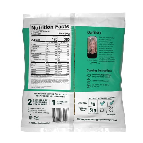 Outer Aisle Cauliflower Bread | Everything But The Carbs | Keto, Gluten Free, Low Carb Cauliflower 'Everything' Sandwich Breads | 5 Pack | 30 Rounds - Thumbnail 2