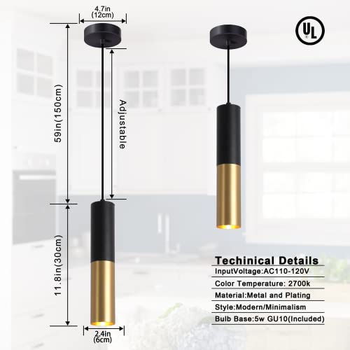 Omgomne Modern Pendant Light Fixture Kitchen Island,1-Light Black Gold GU10 Hanging Light Cord Adjustable Cylinder Pendants Lamp for Livingroom Bedroom Diningroom 1-Pack — view 4