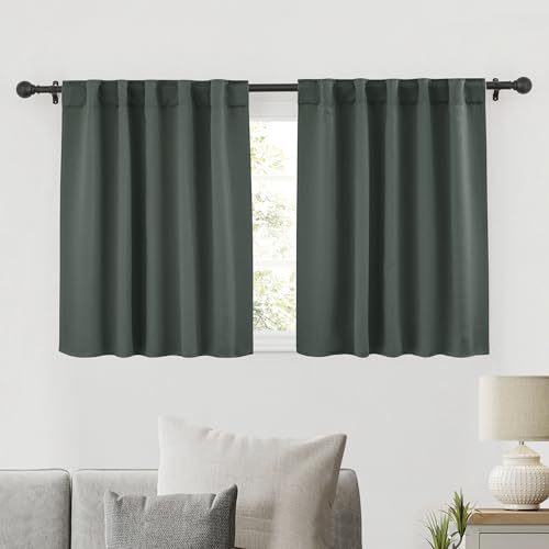 Image of RYB HOME Blackout Curtains for Bedroom, Small Windows Shades Thermal Insulating Privacy Drapes for Living Room Classroom Kitchen Bathroom Dining, Wide 42 x Long 36 inch, Dark Green, 2 Panels