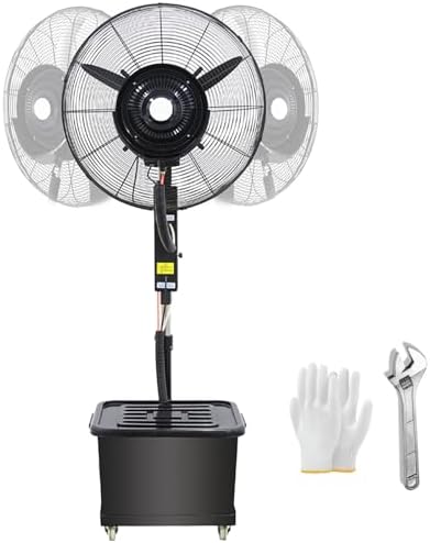 Outdoor Oscillating Misting Fan - 26in & 30in Industrial Pedestal Air Cooler with 43L Tank, Metal Floor Fan for Garage, Shop, Gazebo - Commercial Standing Mister (320W)