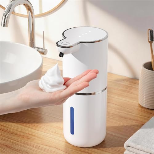 Seifenspender Automatisch für Schaum Berührungslos mit Sensor 380ml Wandmontage USB Aufladbar IPX5 4-Stufig Einstellbar Elektrischer Seifenspender für Bad & Küche Weiß