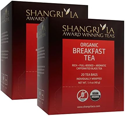 Shangri-La Tea Company Organic Tea Bags, Black Tea Breakfast Blend, 2 Boxes With 20 Tea Bags Each (40 Total), 2Count
