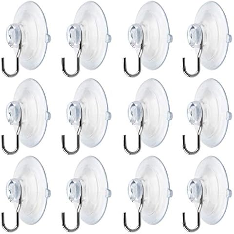 Nexxxi 12 Pack 1 3/4 inch Suction Cups with Metal Hooks, All Purpose Strong Sucktion Cups Hangers, Plastic Sucker Wall Hangers for Bathroom Kitchen Cover