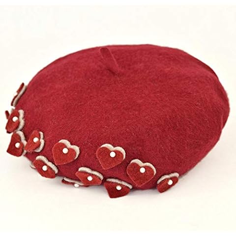 YFZCLYZAXET Winter Hat Warm Beret Beanie Berets Decorated With Pearl Flowers Berets Autumn And Winter Hat Hat Winter Berets For Women-Wine_Red_56-58Cm Cover