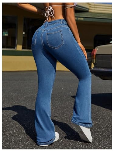 WDIRARA Women's High Waisted Flare Bell Bottom Jeans Stretchy Long Denim Pants2