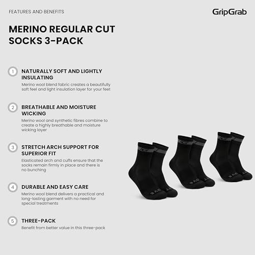 GripGrab Regular Cut Merino Cycling Socks Single & Multi-Pack Box of 1 and 3 Pairs Breathable Merino Wool Bike Socks2