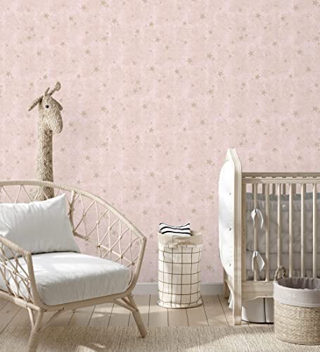 GAULAN 681984 - Papel pintado infantil de cielo rosa con estrellas doradas para pared habitación dormitorio infantil - Rollo de 10 m x 0,52 m