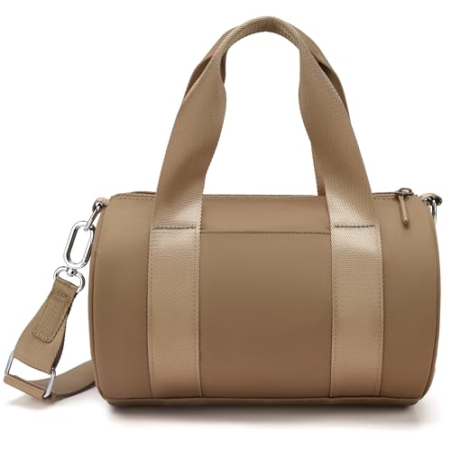 FODOKO mini Gym Bag for Women, barrel purse,Crossbody Duffel Bags Handbag from Gym to Travel (Brown)