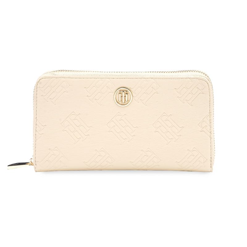 Image of Tommy Hilfiger Women's Zip Around Wallet Monique - Yellow | Embossed Premium PU | | No. of Compartment - 3 | Stylish Clutch for Women