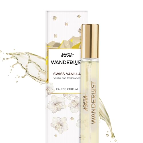 Image of Nykaa Wanderlust Swiss Vanilla Eau De Parfum, Warm Vanilla and Cedarwood Fragrance, Long Lasting Scent, Travel Friendly, Vegan and Cruelty Free, 16ml