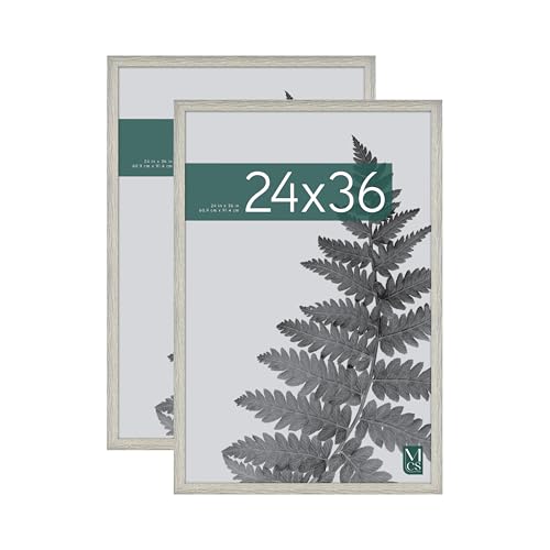 MCS Studio Gallery 24x36 Poster Frame Gray Woodgrain, Vertical & Horizontal Wall Hanging Large Picture Frame for Photos, Posters & Art Prints (2-Pack)