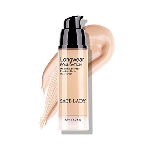 SACE LADY Matte Liquid Foundation Makeup, Longwear Foundation With Medium-Full Coverage, Poreless, Flawless, Lightweight, Breathable For Oily Normal Dry Skin 1.01 Fl Oz (Fair 30ml)