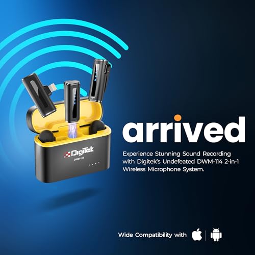 Image of Digitek DWM-114 2-in-1 Wireless Microphone, 2.4GHz, 6.6Hr Battery, Noise Reduction, 40m Range, 360 Sound Capture, Plug n Play, iPhone & Android Compatible, for Video Recording, Interview, Vlogging!