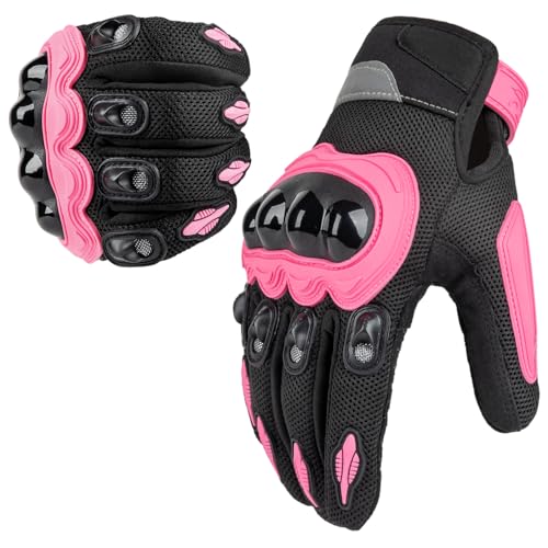 COFIT Estivi Guanti da Moto per Uomo e Donna, Guanti da Moto in Rete Traspirantea con Touchscreen per BMX ATV MTB in Sella, Corse su Strada e Bicicletta - Rosa M