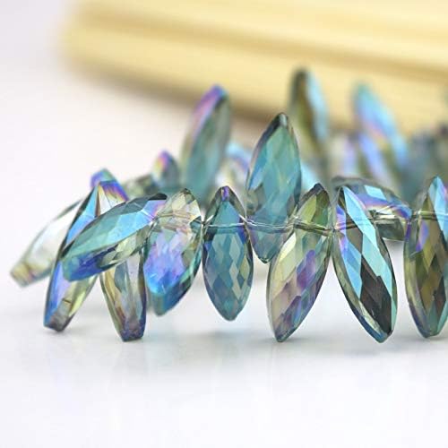 100pcs Transparent Green Faceted Oval Marquise Crystal Glass Beads Pendant, 7x22mm Charm Jewelry Findings Decoration
