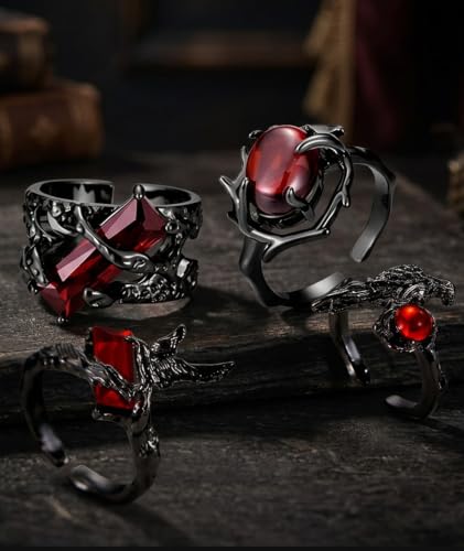 Image of figurine 3Pcs Gothic Rings, Rings for Man, Gothic Jewellery for Men and Women, Dark Aesthetic Rings for Daily Goth Fashion and Music Events