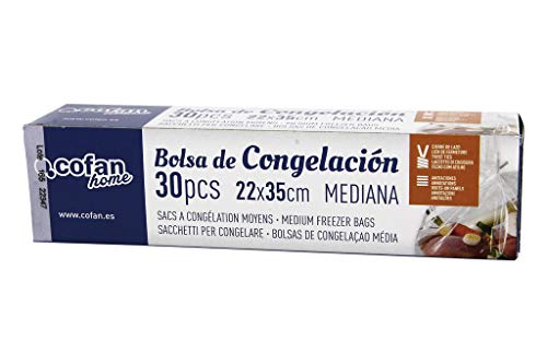 Cofan Bolsas De Congelación | Tamaño Mediano | Medida 22 X 35 Cm | Caja De 30 Unidades