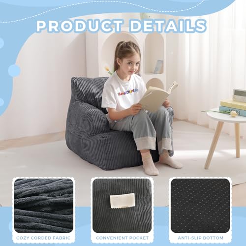 Image of MAXYOYO Kids Bean Bag Chair, Stuffed Bean Bag Sofa, Dark Grey, Standard