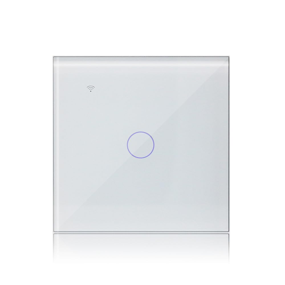 KETOTEK Interruptor Luz WIFI Inteligente 1 Gang 1 Via Compatible con Alexa, Smart Interruptor Lampara Pared Tactil Vidrio Montaje Empotrado Blanco Smart Life/Tuya App Control