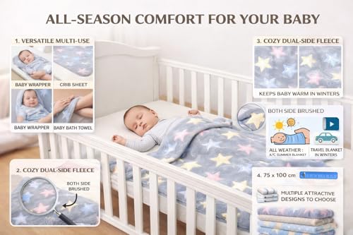 Image of First Kick Luxury Soft Baby Blanket Pack of 100 x 75 cm Premium Fleece Newborn Swaddle Wrap | Baby Bath Towel All Season Blanket for 0-12 Months Crib Stroller Travel Use