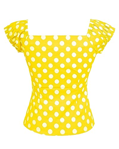 Image of YARN & INK Women's Rockabilly Tops 1950s Pinup Shirt Casual Off Shoulder Vintage Blouse