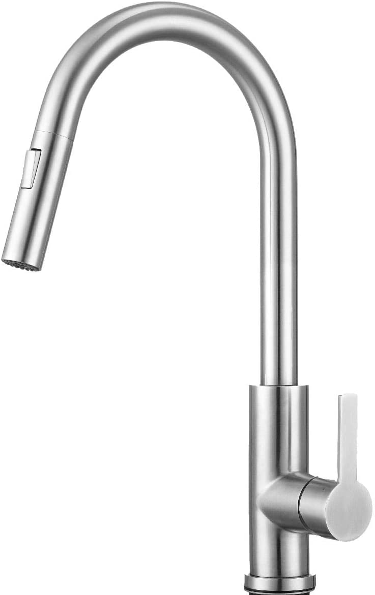 MizzoStainless Steel Tap with Pull-Out Spray - 100% Stainless Steel Mixer Tap - High Pressure Kitchen Sink Mixer Tap Kitchen - Kitchen Fittings
