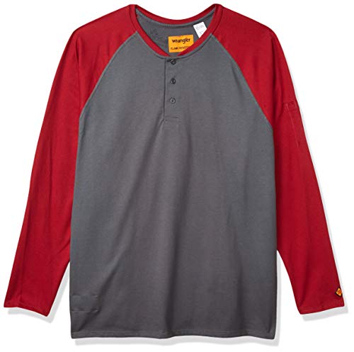 Wrangler Riggs Workwear Men's FR Flame Resistant Knit Baseball Henley, red, M