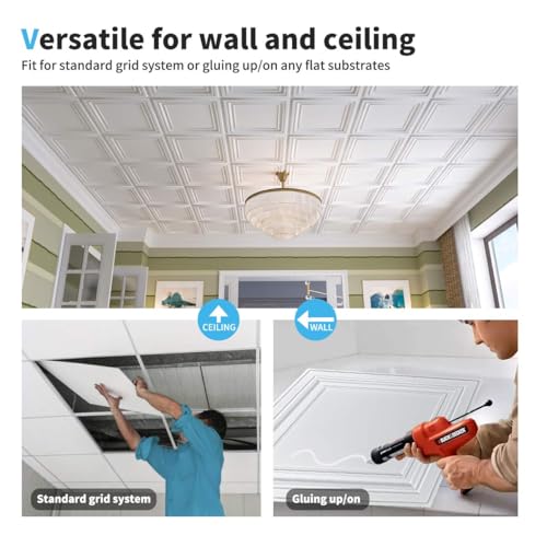 Image of Art3d PVC Ceiling Tiles, 2'x2' Plastic Sheet in Pure White (48-Pack, Multi-Pack)