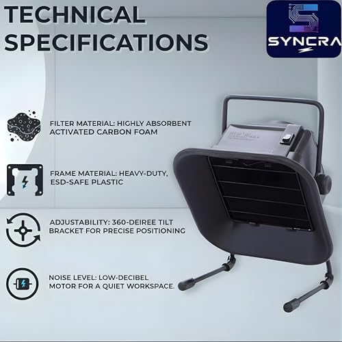Image of Syncra 493 Solder Fume Extractor Bench Top Smoke Absorber with Activated Carbon Filter for Electronics Repair Soldering Station Home Industrial Use