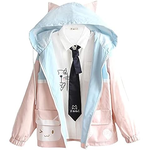 Himifashion Kawaii Jacken Teens Niedliche Katze Tasche Patchwork Hoodie Mädchen Japanische Jacke Tops Langarm Reißverschluss Outwear Cover