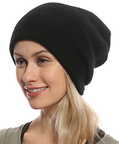 Men Women Slouchy Beanie Hat - Black Wool Acrylic Blend Knit Watch Hat, Stocking Skull Cap Skullcap...