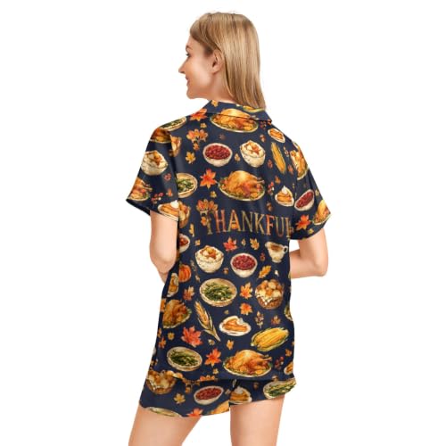 Image of Funny Pajamas for Women Set Print Satin Loungewear Pjs Short Sleeve Button Down Top and Shorts Sets Sleepwear XS-3XL