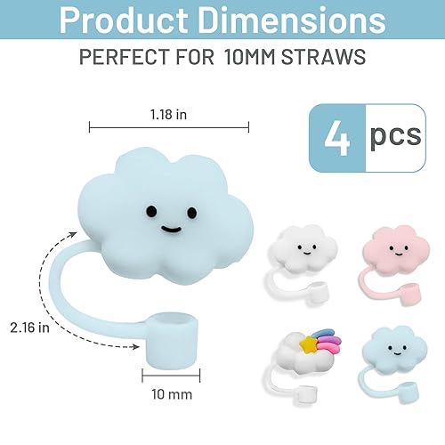 Image of RadBizz 4PCS Straw Covers for Stanley Tumbler, Silicone Straw Cover for Stanley 40 oz, 30 oz, Straw Topper for Stanley Cup, Cap for Stanley Straw Accessories, Straw Cap (Cloud)