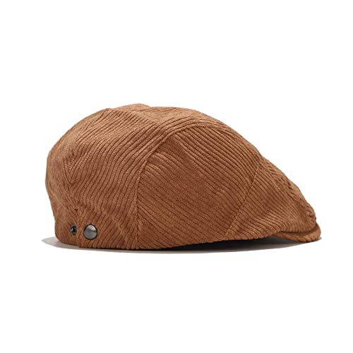 Ihauiue Corduroy Newsboy Cap Solid Color Gatsby Hat Classic Irish Hats Snap Cabbie Flat Caps, Camel #TOP2