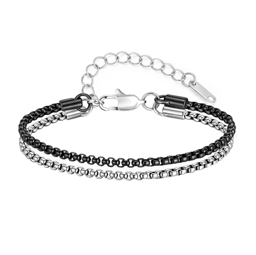 VNOX Silver and Black Mens Bracelet - Stainless Steel Men's Link Chain Bracelet Men's Jewelry Men Christmas Gifts