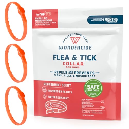 Wondercide - Dog Collar - Flea, Tick, Mosquito Repellent for Dogs with Natural Essential Oils - Small Medium 3PK - Up to 12 Months Protection