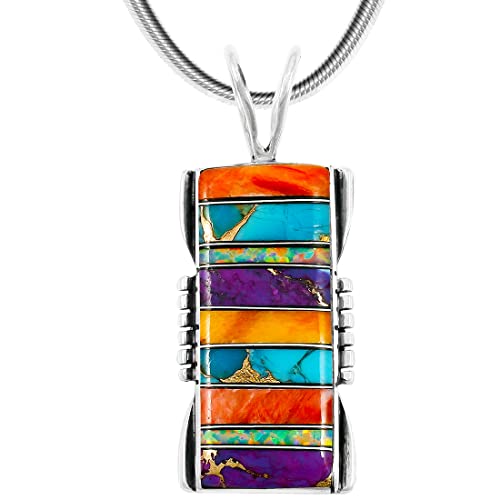 Turquoise & Gemstones Pendant Necklace in Sterling Silver 925 (Multi)