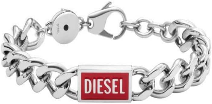 DIESEL メンズ ステンレススチール ロブスターフックまたはフォールドオーバークロージャーブレスレット, Length: 180-195mm, Width: 12mm, Height: 4.3mm, ステンレス鋼, 宝石なし