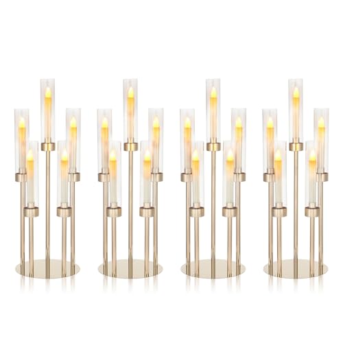 5 Arm Candelabra with Acrylic Lampshade Set of 4 Gold Candelabra for Wedding Table Birthday Party Home Decoration