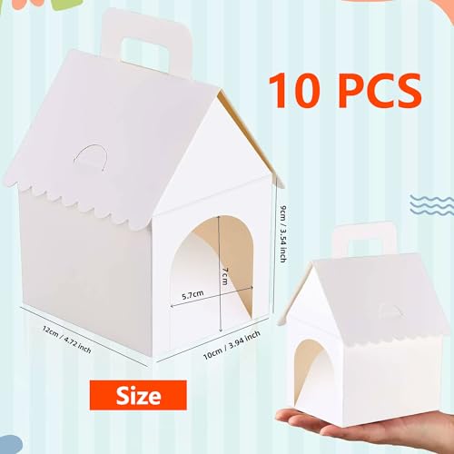 Hayaww süße leere Geschenkboxen in Hausform mit Tür und Griff tragbare faltbar Geschenkboxen mit Löchern Weiße Faltbare Partygeschenkboxen zum Thema Adoptieren Welpen Geschenkartikel Bemalen DIY (A)